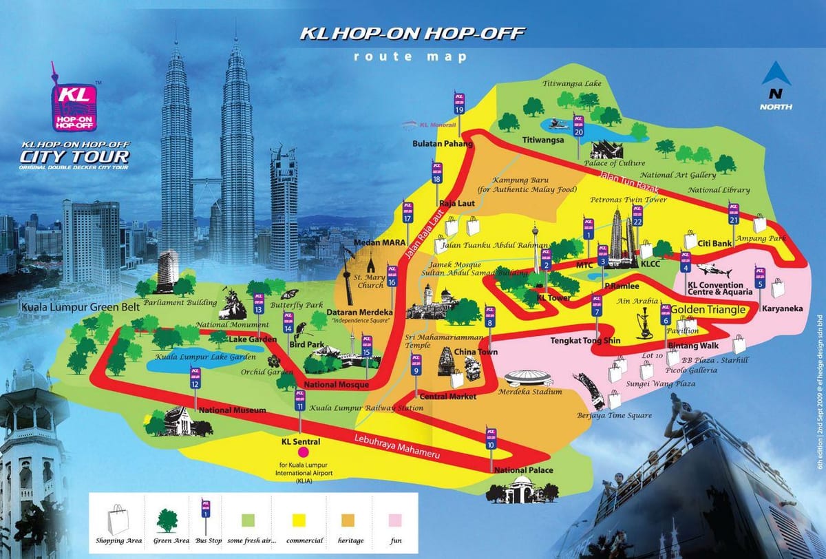 kuala lumpur hop on hop off la carte de l'itinéraire