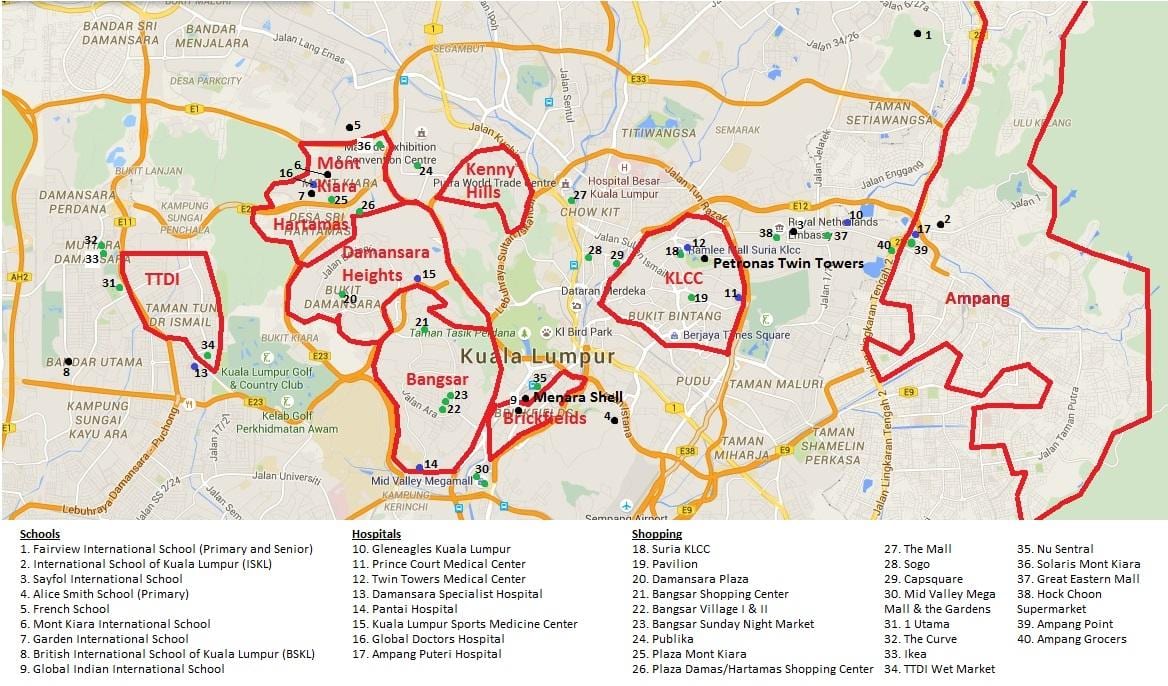 kuala lumpur carte de la région