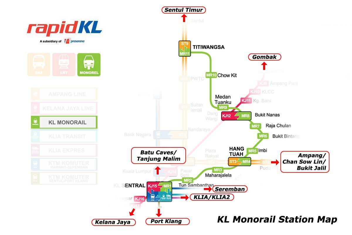 kl monorail de carte d'itinéraire