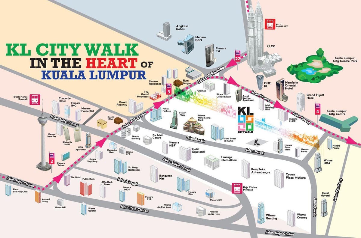 kuala lumpur visite à pied de la carte
