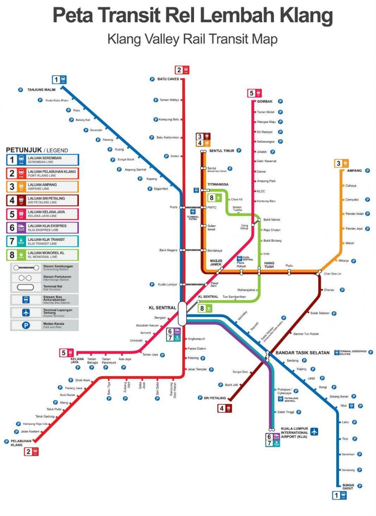 le train de la carte de l'itinéraire en malaisie