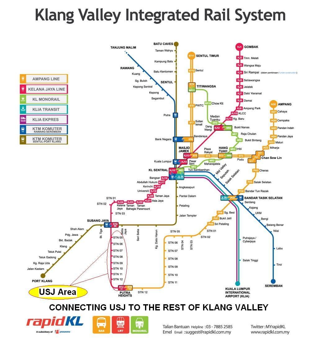 subang jaya lrt la carte de l'itinéraire